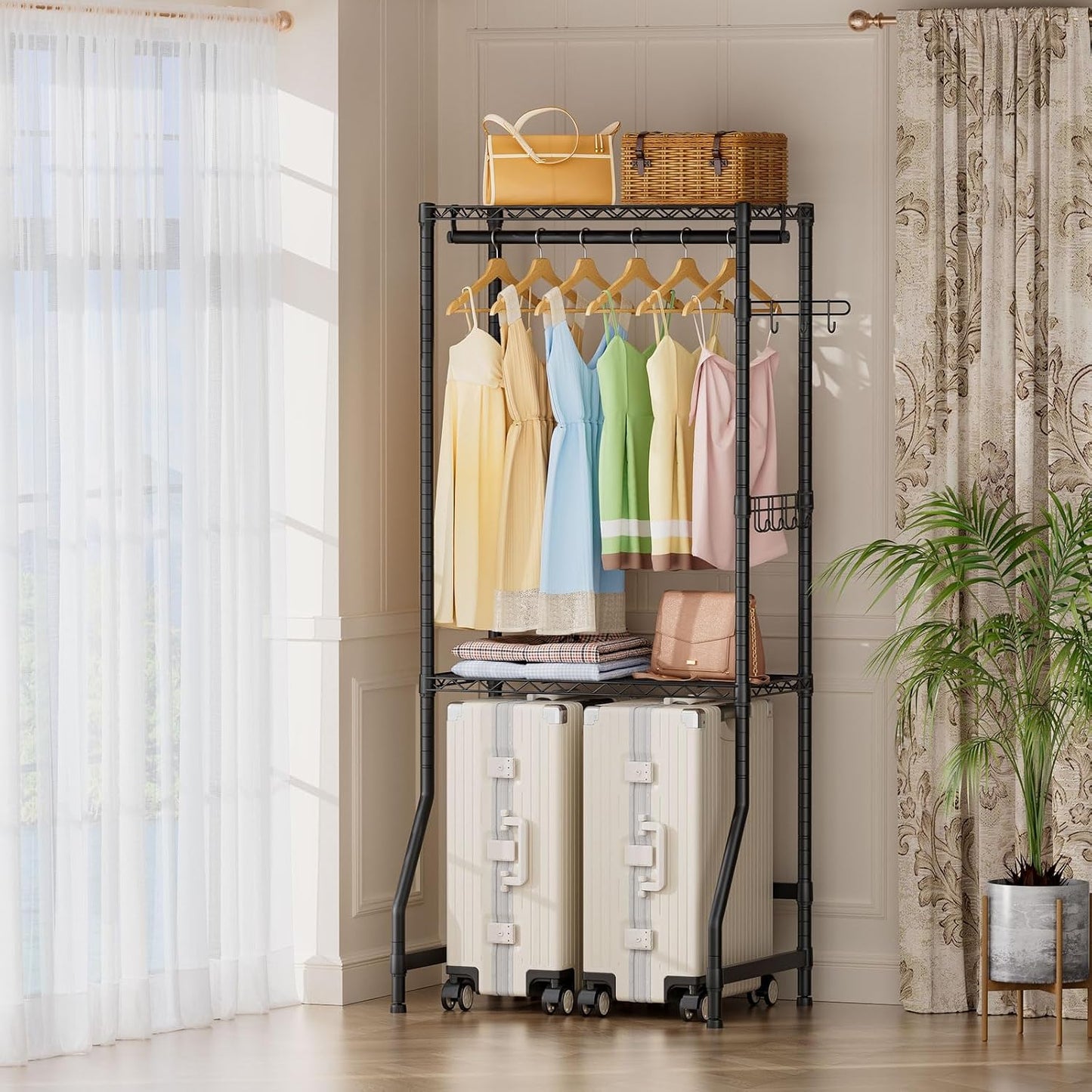 Golpart Laundry Organizer Shelves Over the Washer and Dryer Storage Shelf | Heavy Duty Laundry Room Organization Clothes Drying Rack Adjustable Height Wire Shelving and Wire Basket with Hanger Rod
