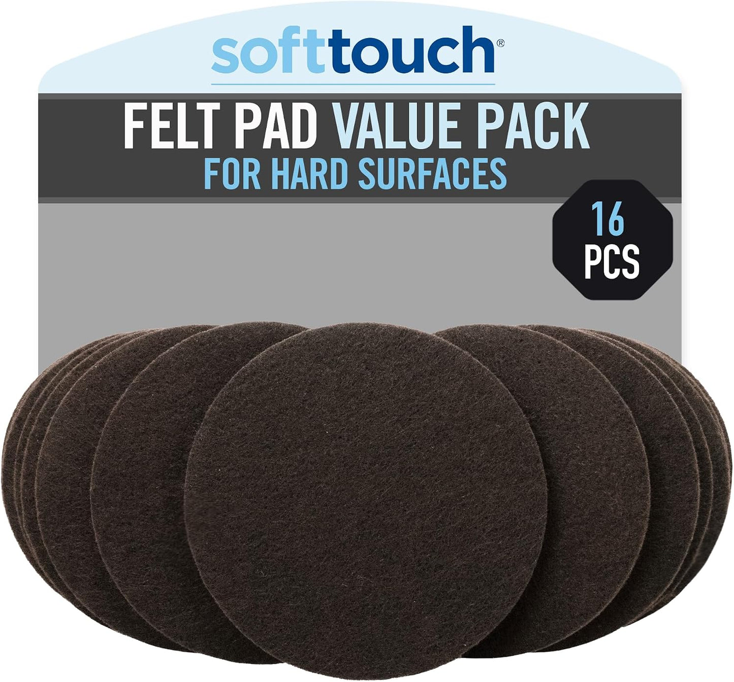 SoftTouch Assorted Size Round Mini Self-Stick Furniture Slider Felt Pads for Hard Surfaces, Noise-Reducing Adhesive Furniture Moving Pads for Beds, Sofas, Dressers, 46-Count, Brown