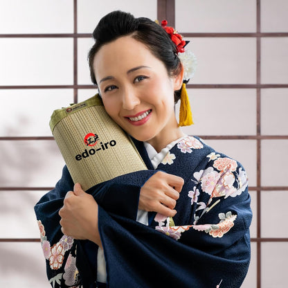 Japanese Neck Roll Pillow for Relaxation, Original Bolster Cylinder Pillow Made with Japanese Igusa Rush, Infused with HIBA Essence, Hard Cervical Pillow for Neck Stretch and Meditation, Made in Japan