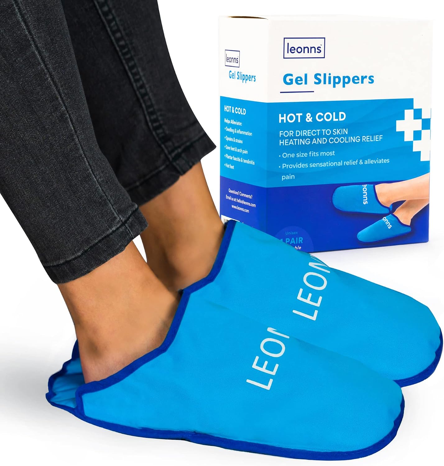 LEONNS Gel Foot Ice Pack Slippers - Provides Hot and Cold Therapy for Foot Pain, Neuropathy Pain Relief for Feet, Gout Relief, Swollen Feet, Plantar Fasciitis and Heel Spurs- One Size Fits Most (Blue)