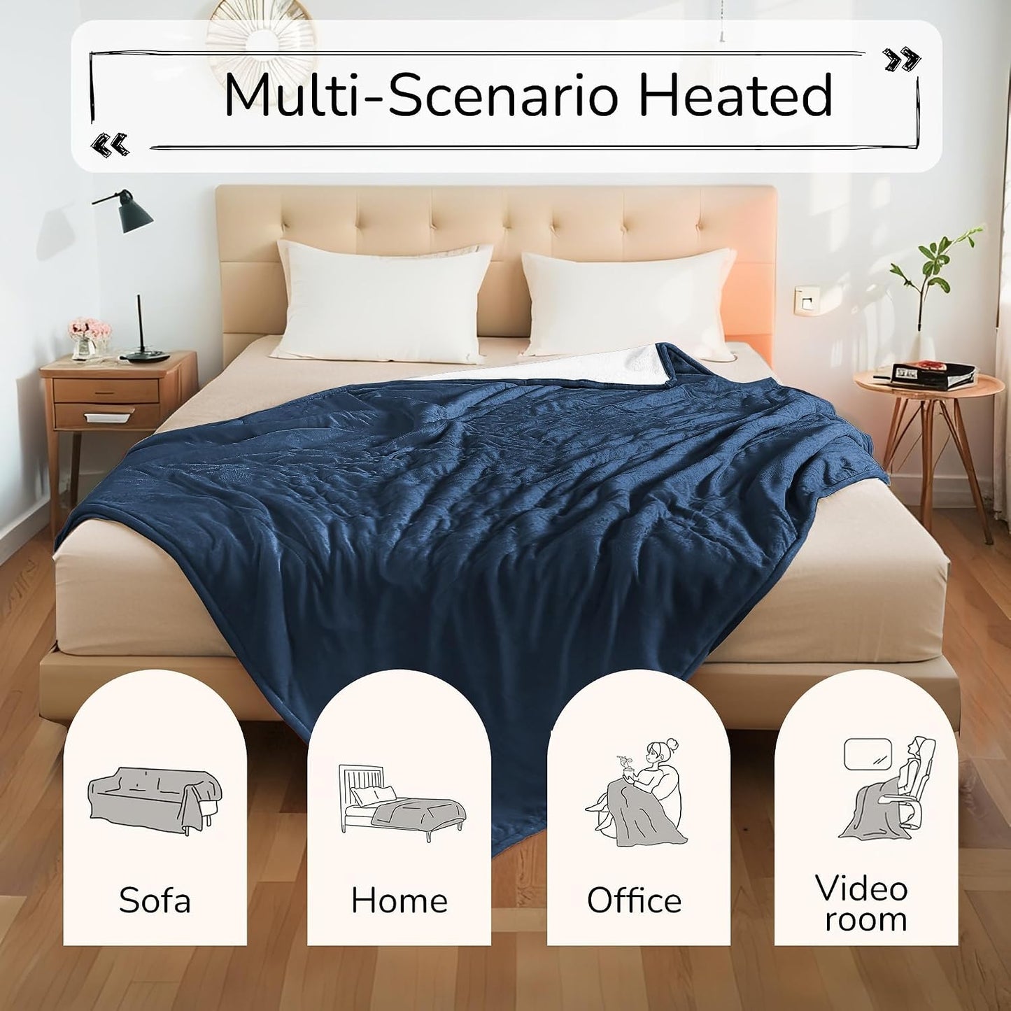 Electric Heated Blanket Full Size 72"x84" – Light Gray | ETL for Safe Overnight, 4 Heat Settings & 10H Auto Off, Dual-Sided Microplush Sherpa for Home Night, Machine washable