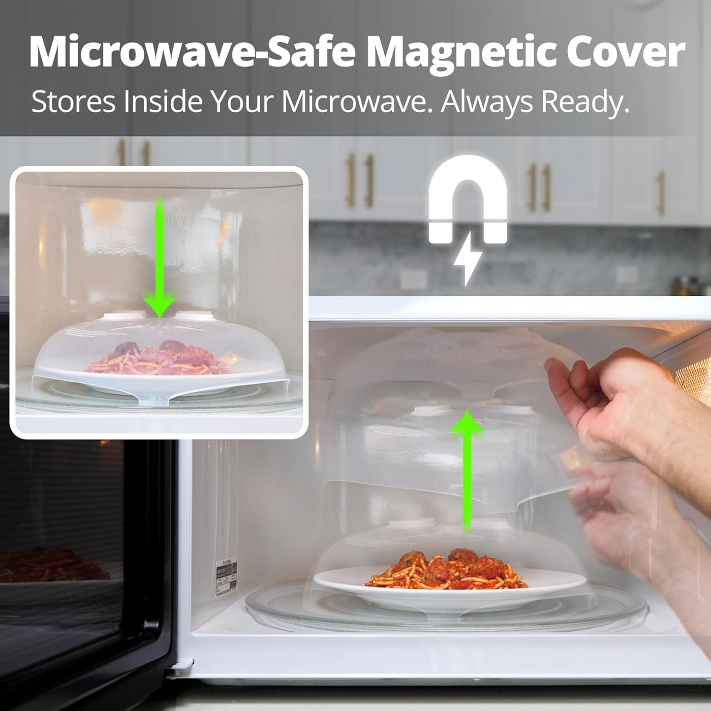 HOVER COVER Magnetic Microwave Splatter Cover for Food - 12-Inch - Gray | BPA-Free Lid, Vented Plate Guard with Steam Vents, Anti-Splash Microwave Lid, Dishwasher Safe, Space-Saving Magnetic Storage