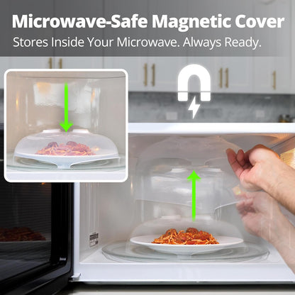 HOVER COVER Magnetic Microwave Splatter Cover for Food - 12-Inch - Gray | BPA-Free Lid, Vented Plate Guard with Steam Vents, Anti-Splash Microwave Lid, Dishwasher Safe, Space-Saving Magnetic Storage