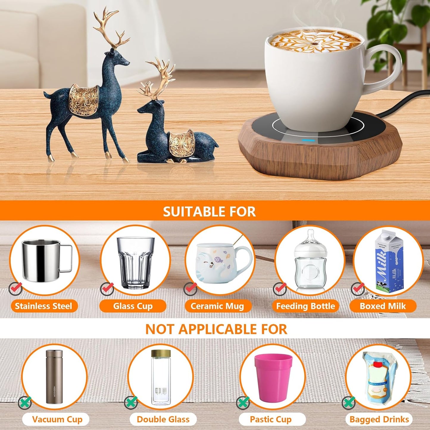 Coffee Mug Warmer: Smart Beverage Heating Plate Candle Wax Cup Warmer Electric Thermostat Coaster for Hot Coffee Milk Tea Water Cocoa Desk Home Office Use (R1 Black)