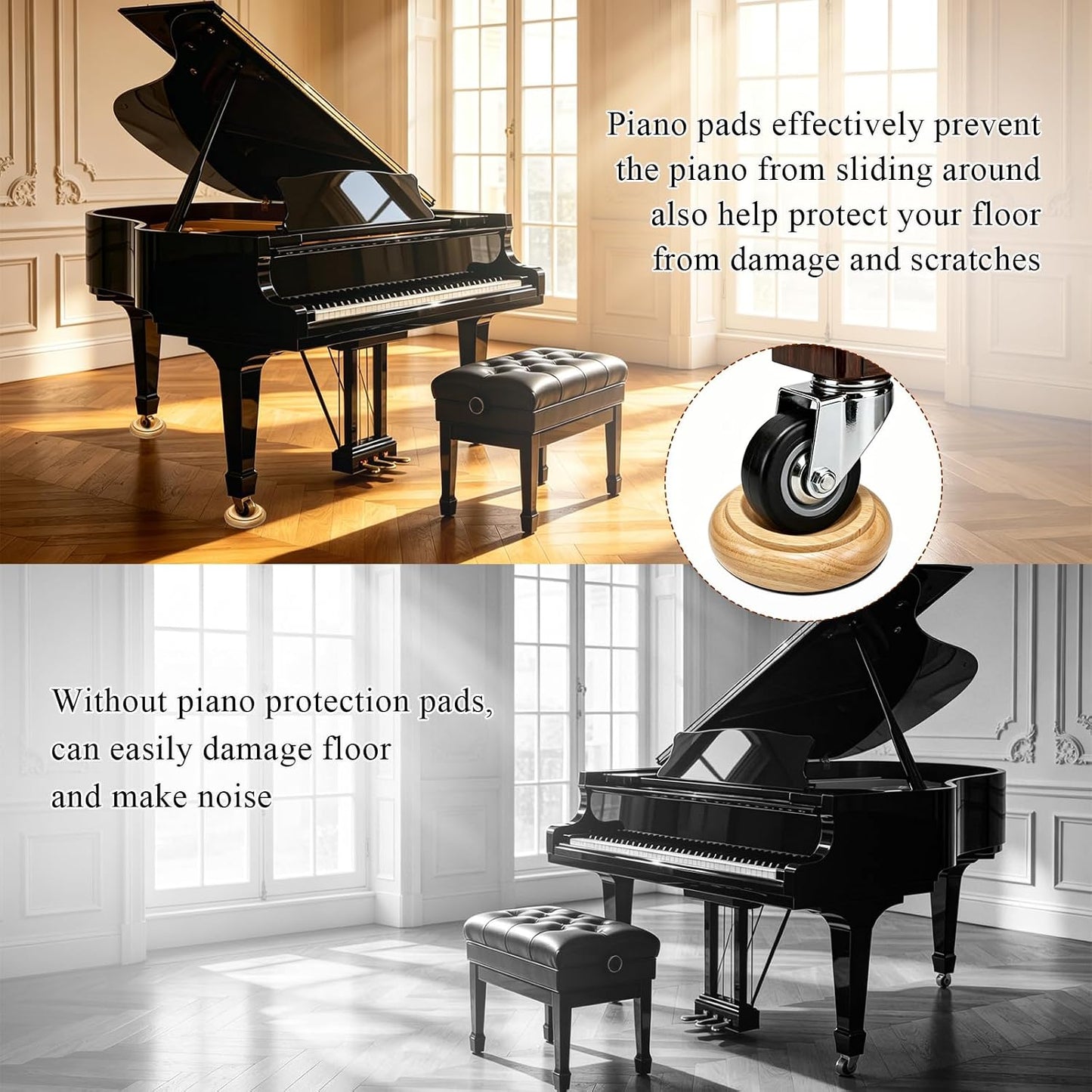 Piano Caster Cups Furniture Pads Upright Piano Caster Cups Wood Coasters Cups Floor Protectors for Furniture Furniture Floor Protectors (Walnut, 4)