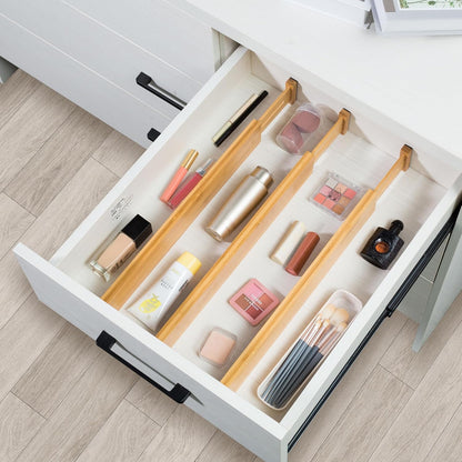 VaeFae 6-Pack Adjustable Bamboo Drawer Dividers, Expandable Drawer Organizer for Kitchen Utensils, Clothes, Bathroom, Office – Fits Drawer Interiors 16.6" to 21.8"