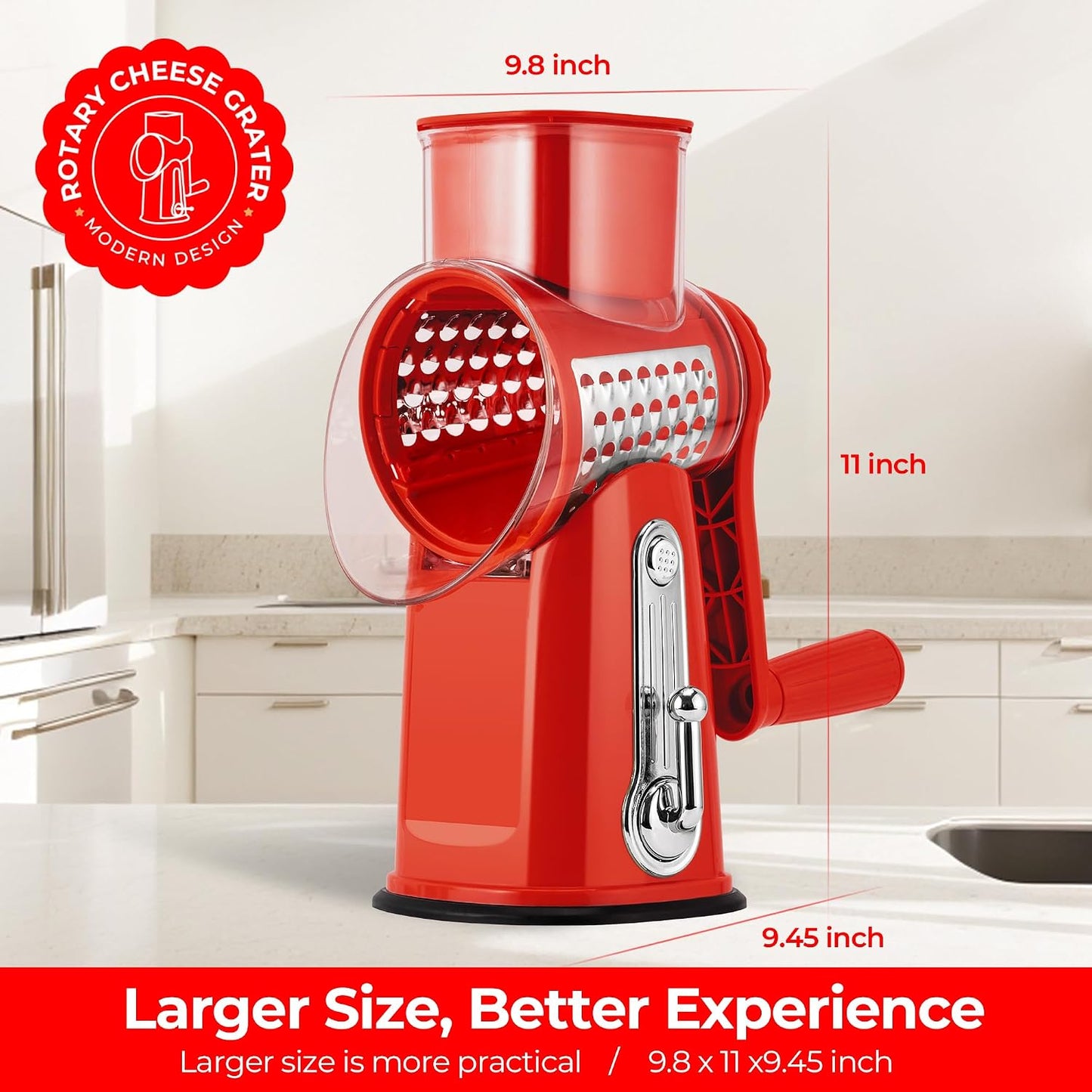 SUSTEAS Rotary Cheese Grater 5 Blades,Kitchen Mandoline Vegetable Slicer | White, Easy to Clean, Strong Suction Base, 5 Blades Storage Box, Round Mandoline Slicer & Food Chopper for Salad