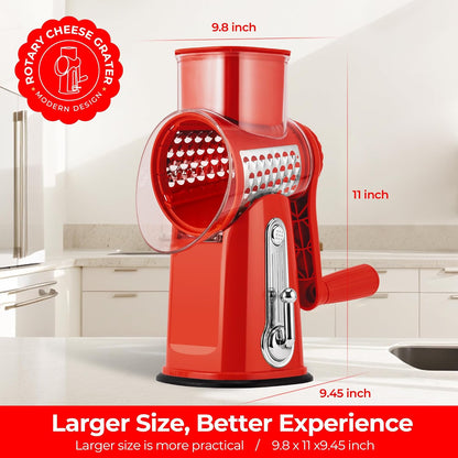 SUSTEAS Rotary Cheese Grater 5 Blades,Kitchen Mandoline Vegetable Slicer | White, Easy to Clean, Strong Suction Base, 5 Blades Storage Box, Round Mandoline Slicer & Food Chopper for Salad