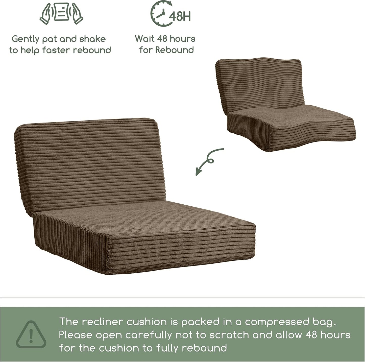 HIGOGOGO Corduroy Recliner Chair Cushion with Lumbar Support Pillow Soft Non-Slip 4" Thick Seat Pad Prevent Buttocks & Back Pain in Seniors (Beige, 12" Backrest)