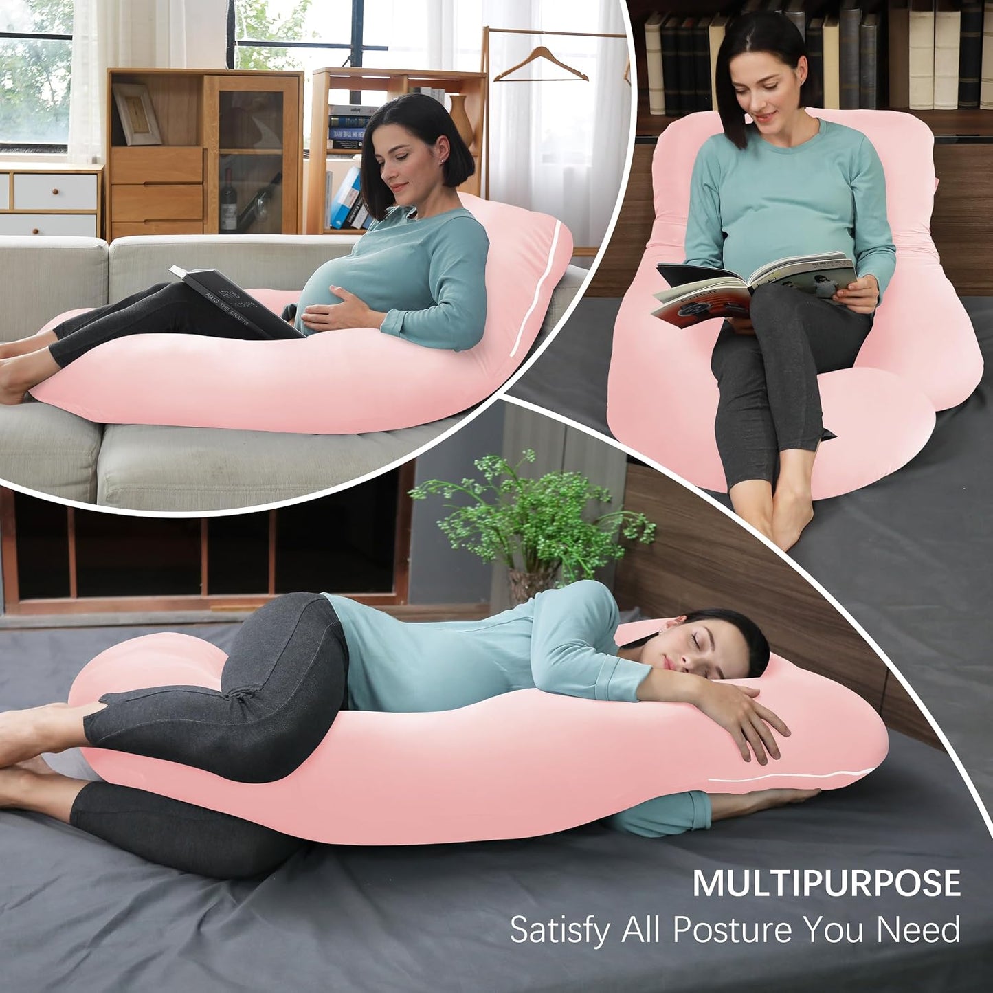 MOON PARK Pregnancy Pillows for Sleeping - 57 Inch U Shaped Full Body Maternity Pillow with Removable Cover - Support for Back, Legs, Belly, Hips - Pregnancy Pillow for Women - Grey