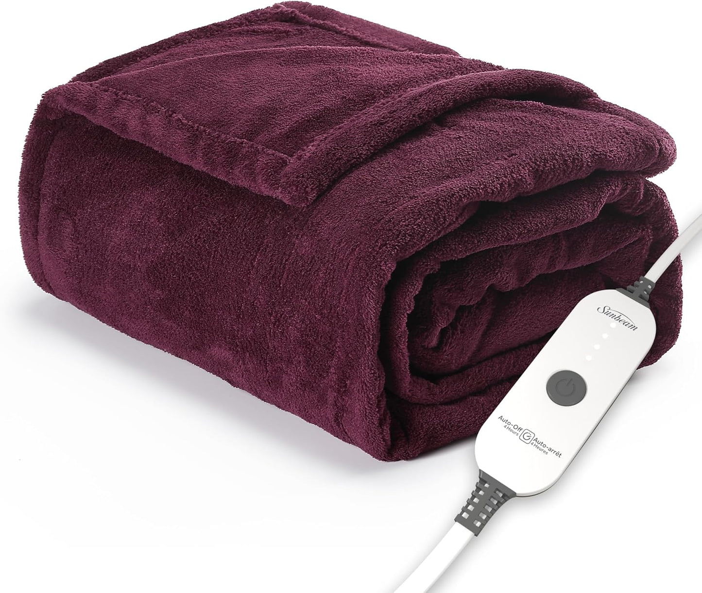 Sunbeam Electric Throw Royal Luxe Microplush Heated Blanket, 4 Heat Settings, 4-Hour Auto Shut-Off, Fast Heating, Warm and Cozy, Walnut Color, 50" x 60"