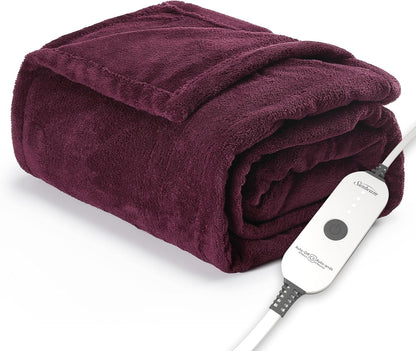 Sunbeam Electric Throw Royal Luxe Microplush Heated Blanket, 4 Heat Settings, 4-Hour Auto Shut-Off, Fast Heating, Warm and Cozy, Walnut Color, 50" x 60"