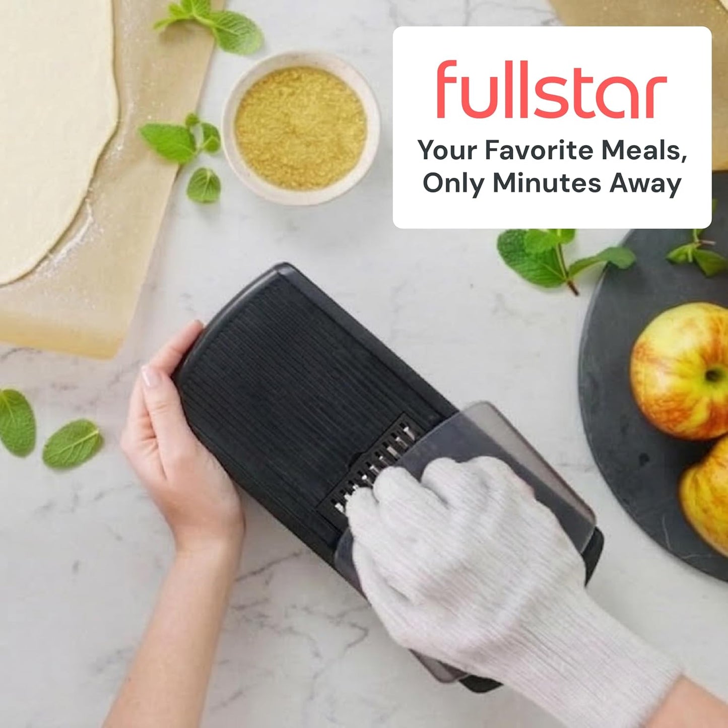 Fullstar Pro Mandoline Vegetable Slicer, Grater & Spiralizer with Container | 6 in 1 Fruit Cutter, Cheese Grater & Spiralizer with Safety Gloves, Stainless Steel Blades & Container (Black)