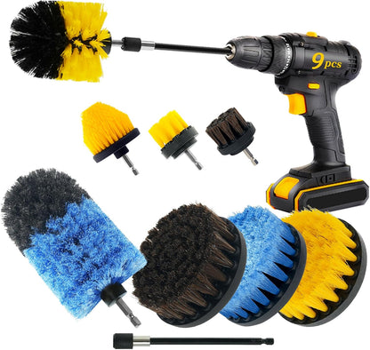 9 Pcs Drill Brush Attachments Set Fluffy Soft and Hard Bristles Horsehair Brush Cleaning Kit for Home Bathroom Car Kitchen Corners Sink Stubborn Stains Tiles