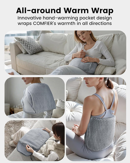 COMFIER Heating Pad with Massager for Back Pain,Extra Large Size Heating Pads for Cramps,Auto Shut Off, Corded Heated Waist Belt with 3 Vibration Modes, Gifts for Women Men, Dark Grey