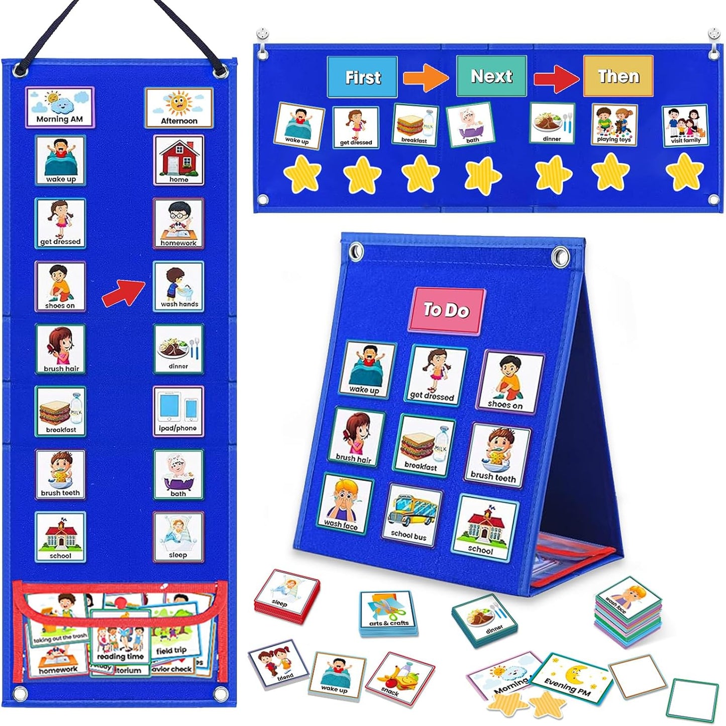 Visual Schedule for Kids with Autism Chore Chart for Toddler Planning Board Daily Routine Chart Autism Learning Materials Classroom, Home Use with 124 Cards (Blue)
