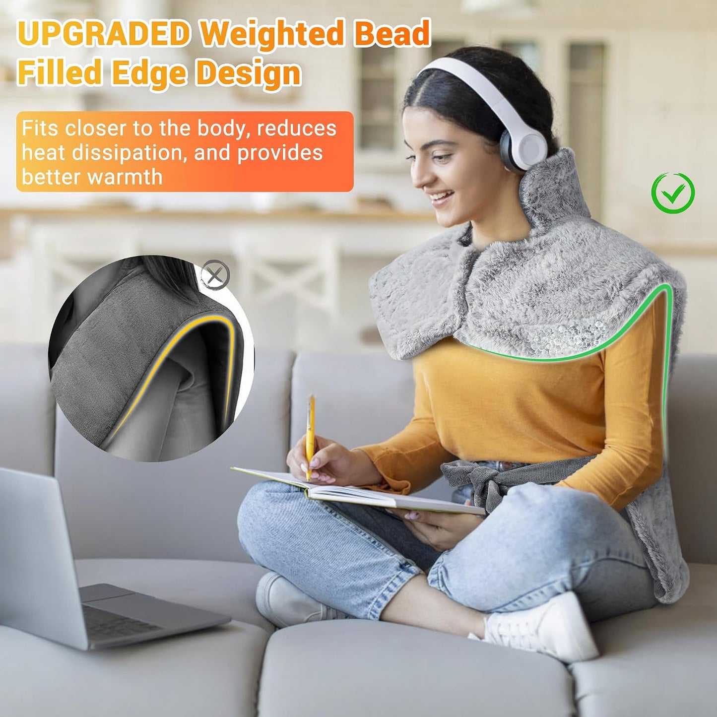 Massaging Heating Pad for Neck and Shoulders and Back Pain Relief | 24 x 35" Large Electric Heating Pad with 4 Vibration Motors, 2 Heat Levels, 4 Massage Modes, Auto Shut-Off, Wearable Design