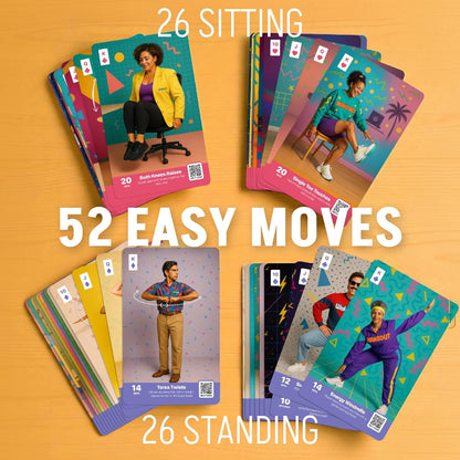 Desk Exercise Cards, 52 Workout Cards for Office & Work Breaks, Seated & Standing Fitness Deck for Adults, Exercise Card Game for Sedentary Workers at Home or Office