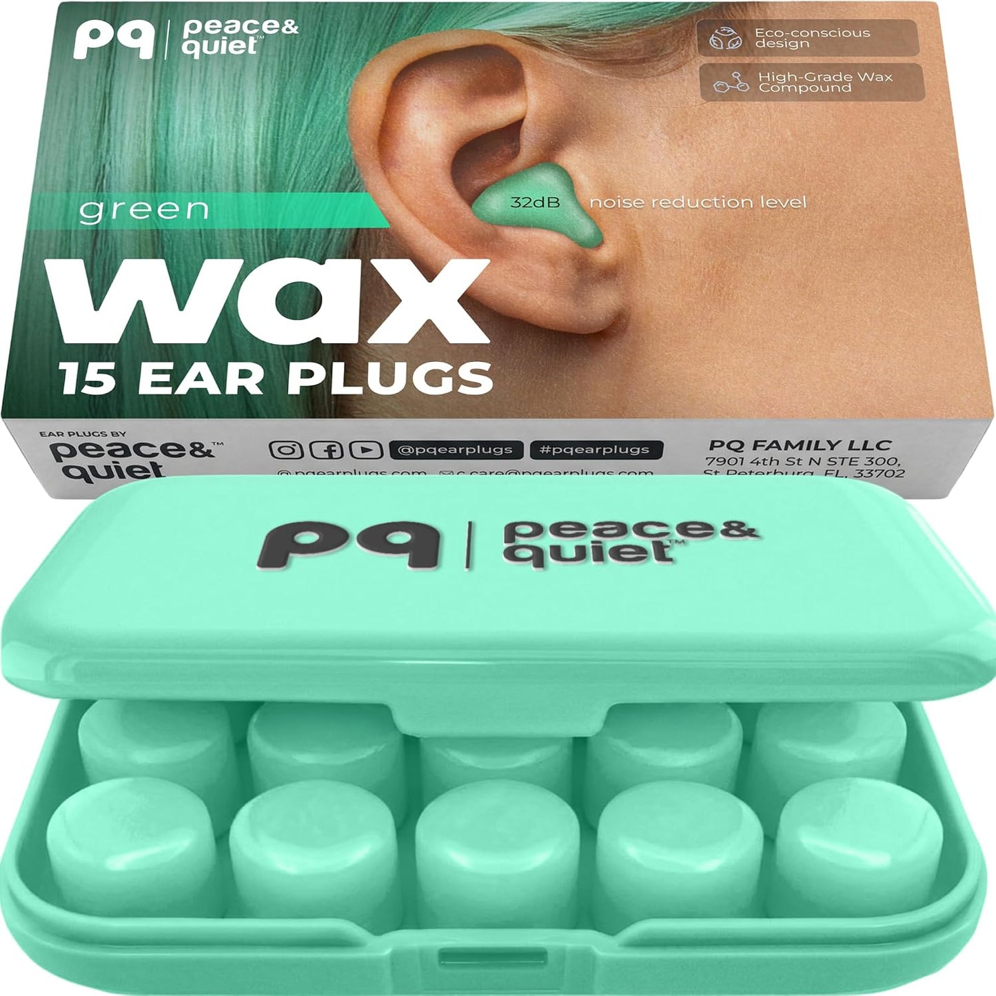 Peace&Quiet PQ Wax Ear Plugs for Sleeping, Swimming - 15 Soft Noise Cancelling Silicone Gel Wax Earplugs for Sleep and Swimmers, Ear Protection with Sound Blocking Level of 32 Db, (15-Pillows)