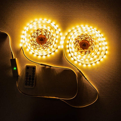 WOBANE 16.4ft Motion Sensor LED Strip with Remote,Warm White Tape Lighting | Dimmable LED Strip Lights for Kitchen, Under Cabinet, Bedroom, Shelf, Bed, PIR Function,Night Light,Adapter,3000K Warm White