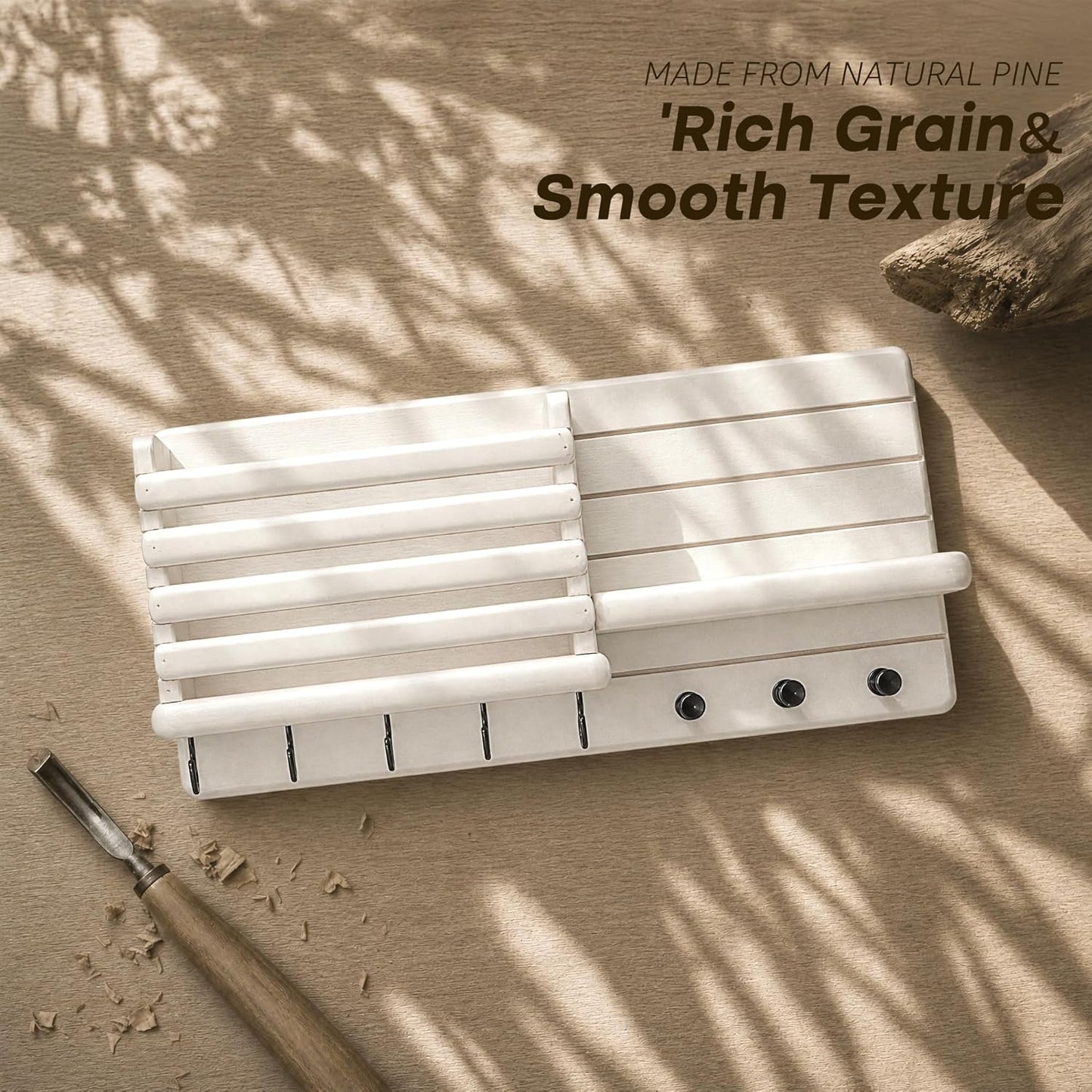 Rebee Vision Key Holder Wall Mount with Mail Slot for Entryway, Retro Brown | Pine Wood, Key Holder for Wall, 8 Hooks for Dog Leashes, Floating Shelf, Mail Sorter, New Home Essentials, Entryway Storage