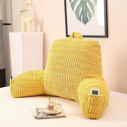 Reading Pillow for Sitting in Bed with Arm,White Corduroy, M | Sitting Pillow for Teens Back Support,17" Backrest Pillow Supports Reading,Gaming & Relaxing in Bed,Couch,Floor