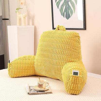 Reading Pillow with Arms for Sitting in Bed,Backrest,White Flannel,M | 17" Backrest Supports Back for College Students,Elbows & Forearms for Dorm Reading,Gaming,Watching TV