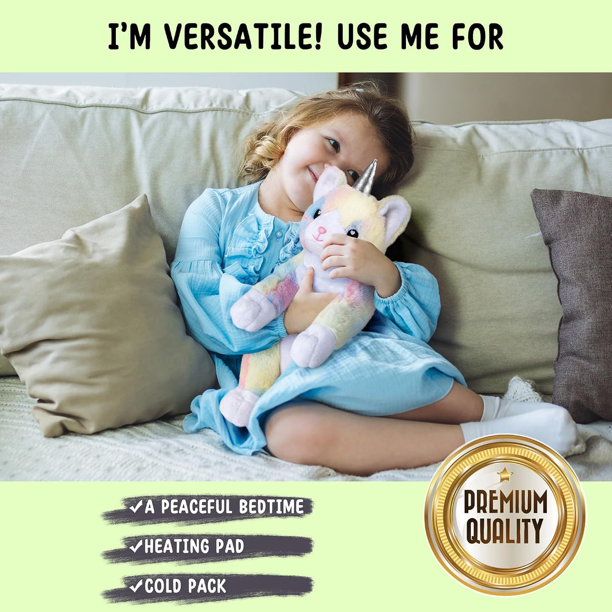 Bunny Microwavable & Weighted Stuffed Animals - 1.5 Lbs Unscented Heating Pad for Period Cramps Pain Relief and Anxiety, Cute Bunny Plush Toys Gifts for Women Girls Adults and Kids by Happy Fuel