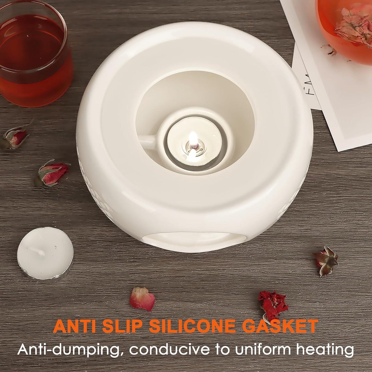 Teapot Warmer, Ceramic Tea Warmer with Tealight Holder, Teapot Heater for Heating Tea, Coffee, Milk, Tea Light Warmer, Suitable for All Teapots