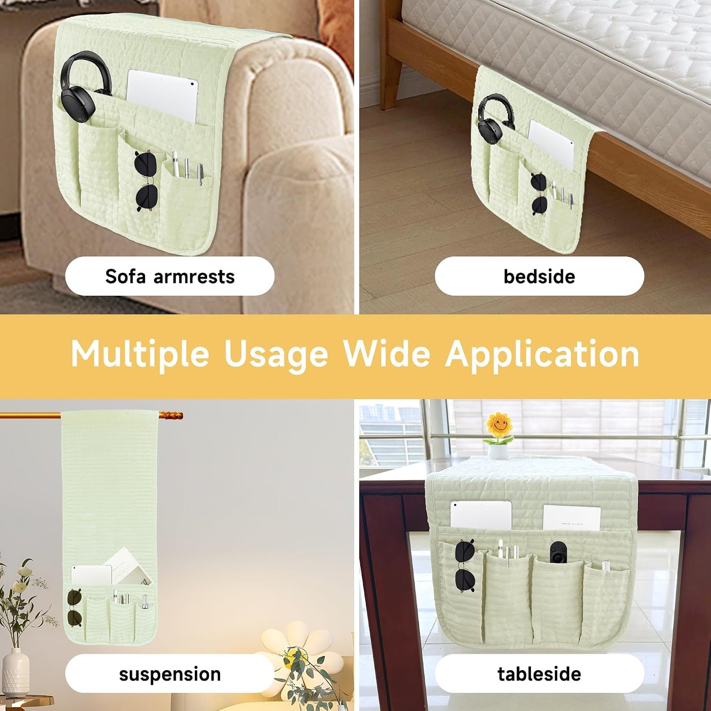 MEHIDFY Sofa Armrest Caddy, Waterproof Bedside Storage Organizer, Non Slip Armchair Pockets, Remote Control Holder for Couch, Handy Pouches with 6 Pockets for TV Remote, Phone, Magazine(Brown)