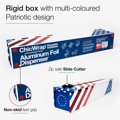 ChicWrap Carrara Marble Aluminum Foil Dispenser - Includes 12"x30' roll | Reusable Aluminum Foil Dispenser with Four Non-Slip Rubber Feet