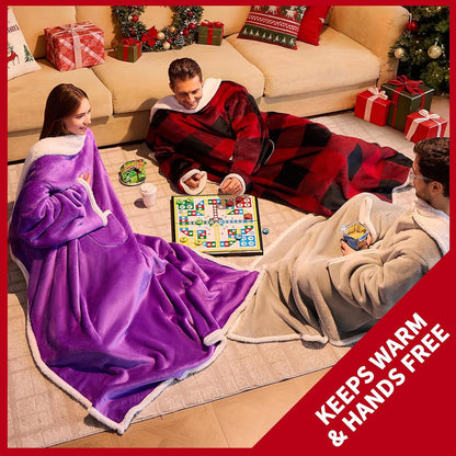 IFNOW Sherpa Wearable Blanket with Sleeves, Oversized Snuggle Robe, Purple | 430GSM Thick, 55x69", Big Pocket, TV Blanket,Fall Winter Dorm Essentials or Office, Christmas Birthday Gifts for Women Men