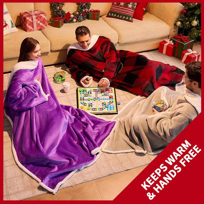 IFNOW Fleece Wearable Blanket with Sleeves, Oversized Snuggle Robe, Lilac