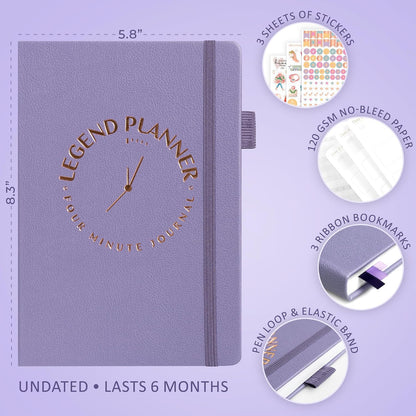 Legend Four-Minute Journal with Prompts & Habit Tracker – Daily Gratitude Journal for Women & Men – Guided Positivity, Self-Reflection & Affirmation Notebook (Lavender)