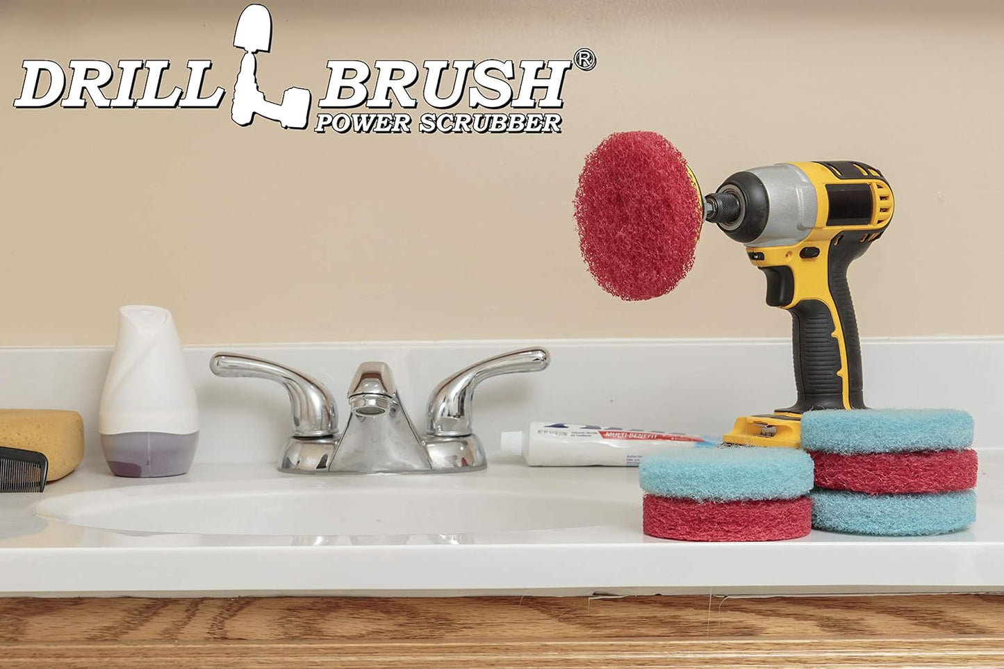 Cordless Drill Attachment - Acid Rain - Pool Tile - Granite - Shower Doors | Scrub - Scour - Drill Pads - Hard Water Stain Remover - Soap Scum - Mold - Mildew - Mineral - Rust - Calcium - Limescale