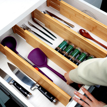 Utoplike 4 Pcs Bamboo Kitchen Drawer Dividers, Large Drawers Organizers | Adjustable Spring Loaded Expandable Organization, Works in Dresser, Bathroom, Bedroom, Office, Fit 17.8"-20.6" Drawer, 2.4"H