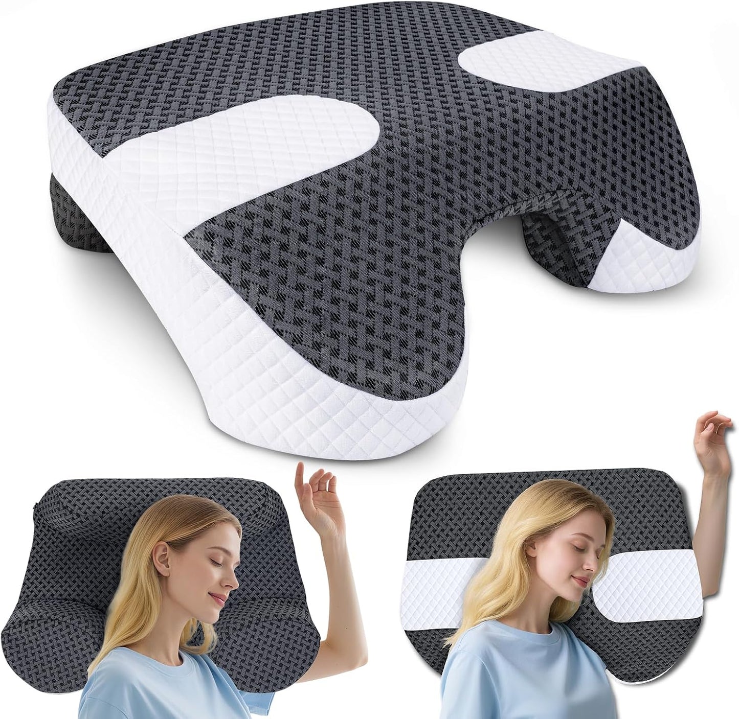 SAHEYER Side Sleeper Pillow with Arm Holes, 2 in 1 Shoulder Relief System for Rotator Cuff Pain, Memory Foam Pillow for Adults with 3 Arm Place Hole - for Side, Back and Stomach, Black