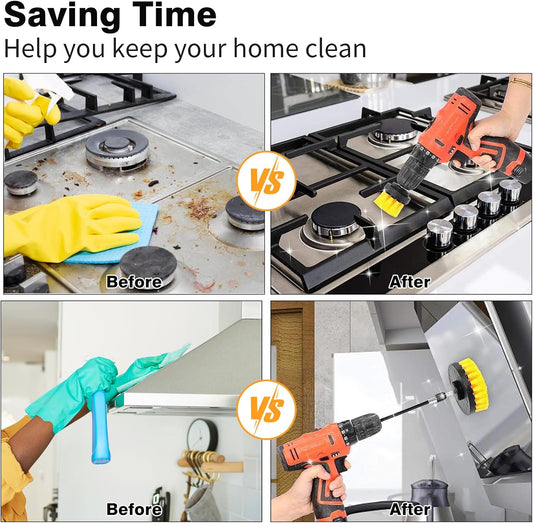 30 Piece Drill Brush Attachments Set, Scrub Pads & Sponge & Wire Brush for Drill, Power Scrubber Brush with Extend Long Attachment, Drill Scrubber Brush Kit for Bathroom, Floor, Car, Grout