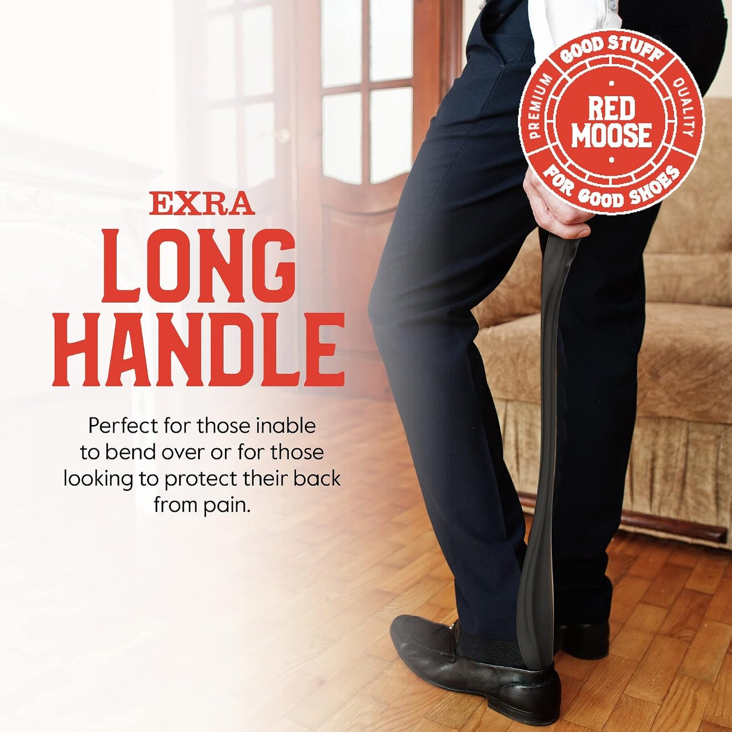 Red Moose Shoe Horn Long Handle Metal 24 inch - Durable and Sturdy for Shoes and Boots