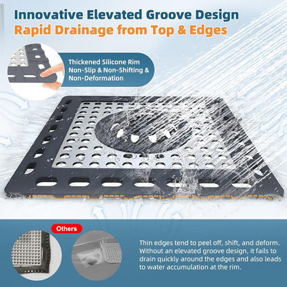 Hibbent Upgraded Shower Drain Hair Catcher for Bathroom Floor 4" Drain, Anti-Clogging Shower Drain Cover, Stainless Steel & Silicone Drain Strainer with Handle, Shower Drain Protector, Grey