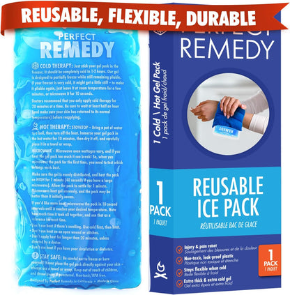Perfect Remedy Gel Ice Packs for Injuries with Strap Cover, Flexible Hot Cold Compress, Soothing Soft Ice Packs for aid in Injuries Conditions, Alternative to Hot Water Bottles (Blue, Regular)