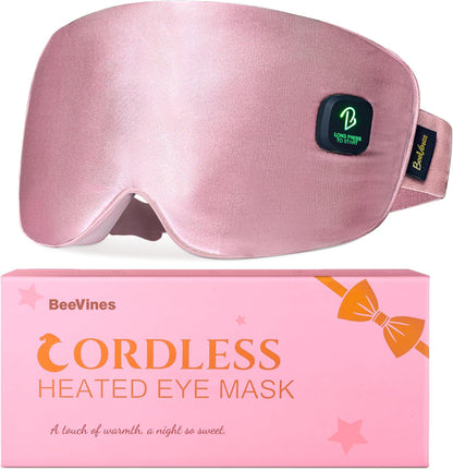 BeeVines Cordless Heated Eye Mask for Dry Eyes, Washable Heat Eye Masks for Blepharitis, Warm Eye Compress for Men & Women, 1500mAh Rechargeable Eye Warmer with Travel Pouch(Pink)