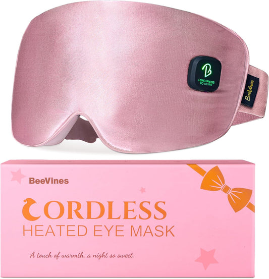 BeeVines Cordless Heated Eye Mask for Dry Eyes, Washable Heat Eye Masks for Blepharitis, Warm Eye Compress for Men & Women, 1500mAh Rechargeable Eye Warmer with Travel Pouch(Pink)