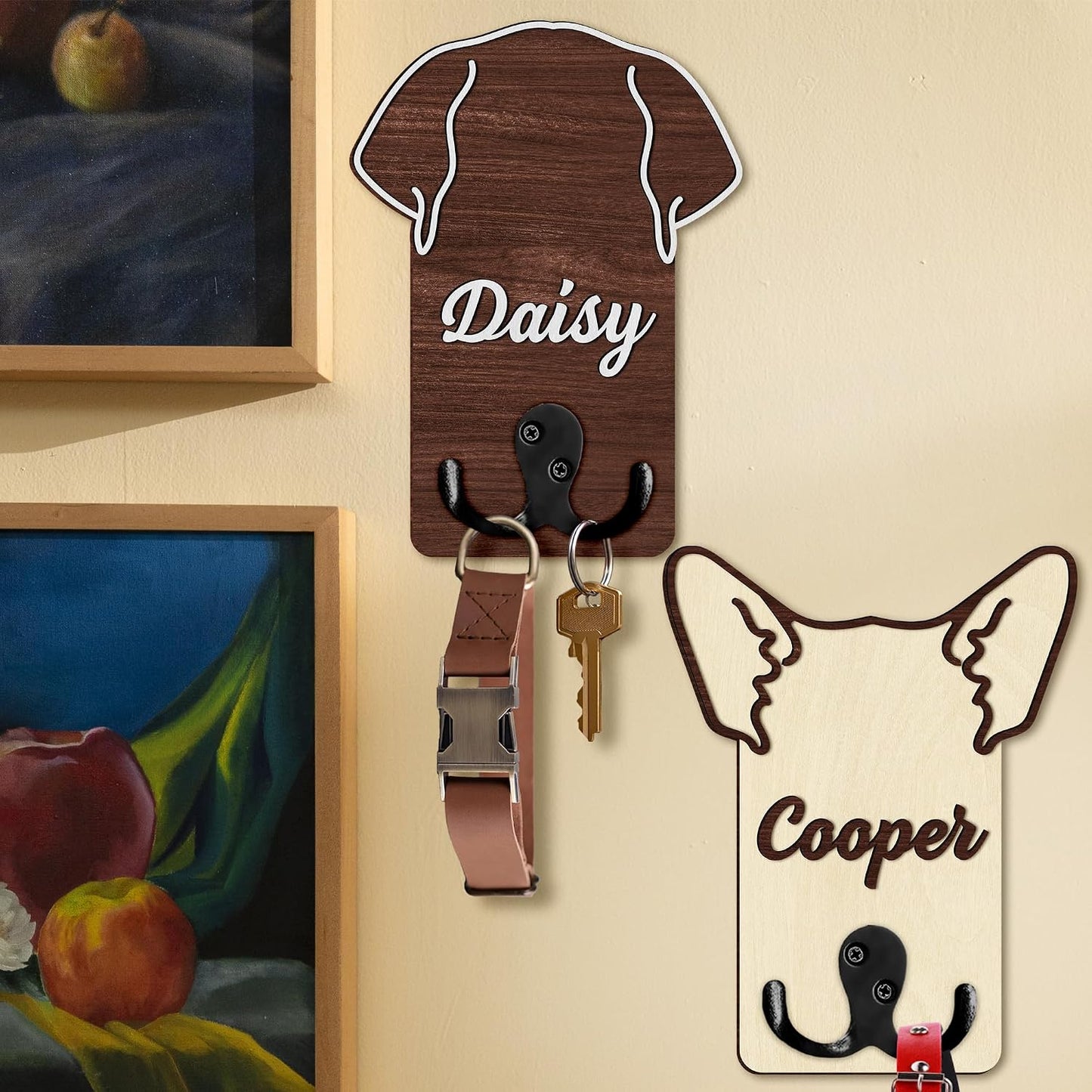 Dog Leash Holder Wall Mount, Pet Harness Hanger with Scrabble Letters, Dog Collar Organizer for Entryway, Memorial Cat Leash Holder for Wall, Pet Loss Gifts, Keepsake, Home Decor PF212-NAT
