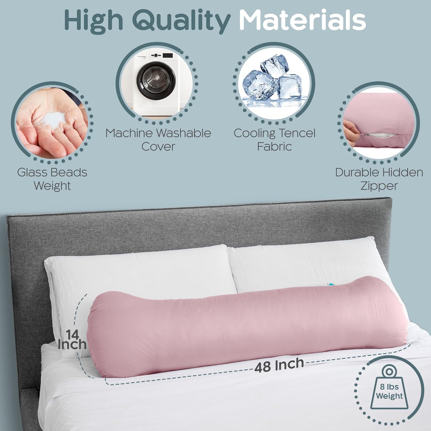 Weighted Body Pillow 6.5lbs, Cooling Tencel Cover, 41” x 10” | Calming Weighted Comfort, Breathable Cooling Cover, Machine Washable, Made for Side Sleepers, 12 Month Warranty
