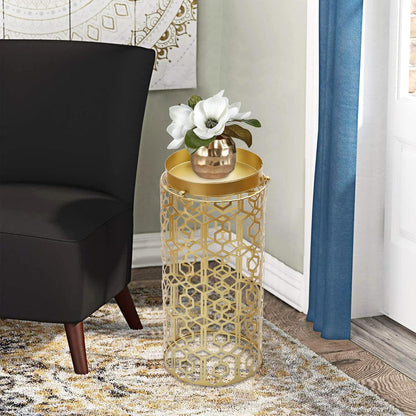 19" H Modern Metal Umbrella Stand for Entryway, Round Cane and Walking Stick Holder with Drip Tray, Elegant Home & Office Foyer Decor, Gold