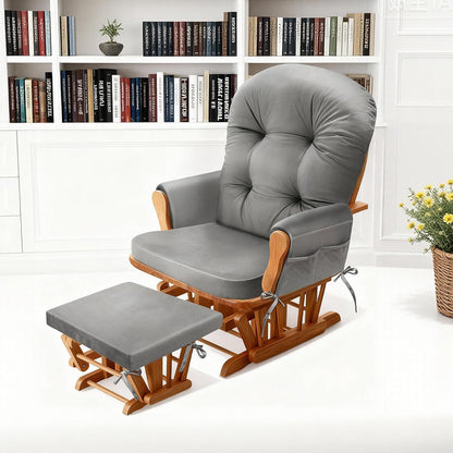JZHLLA Glider Rocker Replacement Cushion Set with Storage Pockets Soft Flannel Fabric & High-Resilience Foam Non-Slip Back Rocking Chair Cushion for Living Room Rocking Chair(Beige)