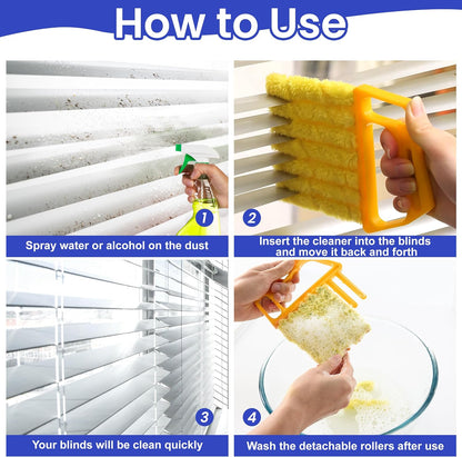 Blind Cleaner Duster Tool - 3 Pcs 7 Fingers Anti-Shedding Window Blind Cleaner Tool, with High-Density Microfiber Fleece and Ergonomic Handle, Detachable and Washable