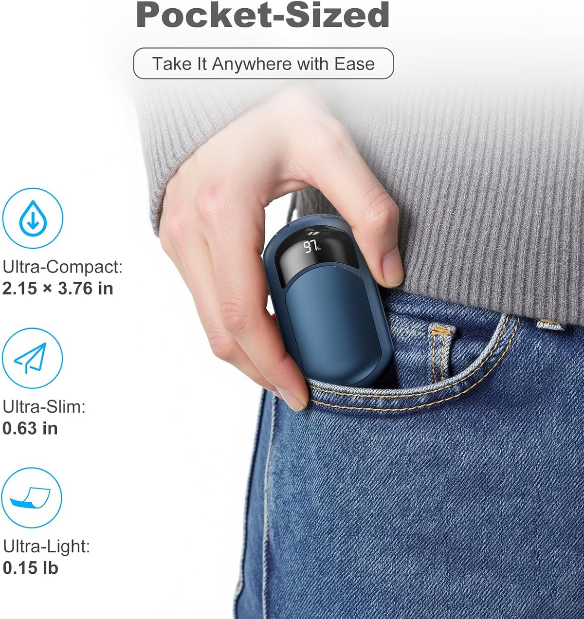 AI Hand Warmers Rechargeable 2 Pack, 6400mAh Portable Pocket Electric Hand Warmer, Fast Heating 3-Settings Reusable Handwarmers for Christmas, Gloves, Travel, Hunting Essentials Men Women