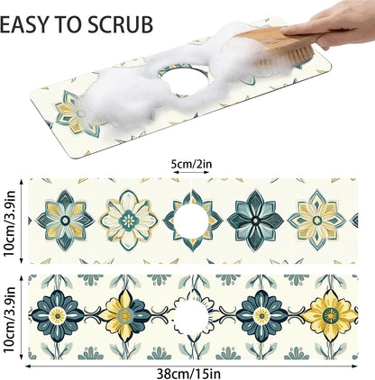 Bimkole 2 PCS Faucet Absorbent Mat, Kitchen Faucet Sink Splash Guard Wraparound Cloth Pads Drip Catcher for Sink Faucet for Kitchen Bathroom Faucet, Colorful Faucet Mat, 15 x 4 Inch Flower A6